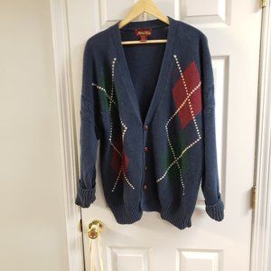 Argyle oversized blue vintage cardigan LARGE
